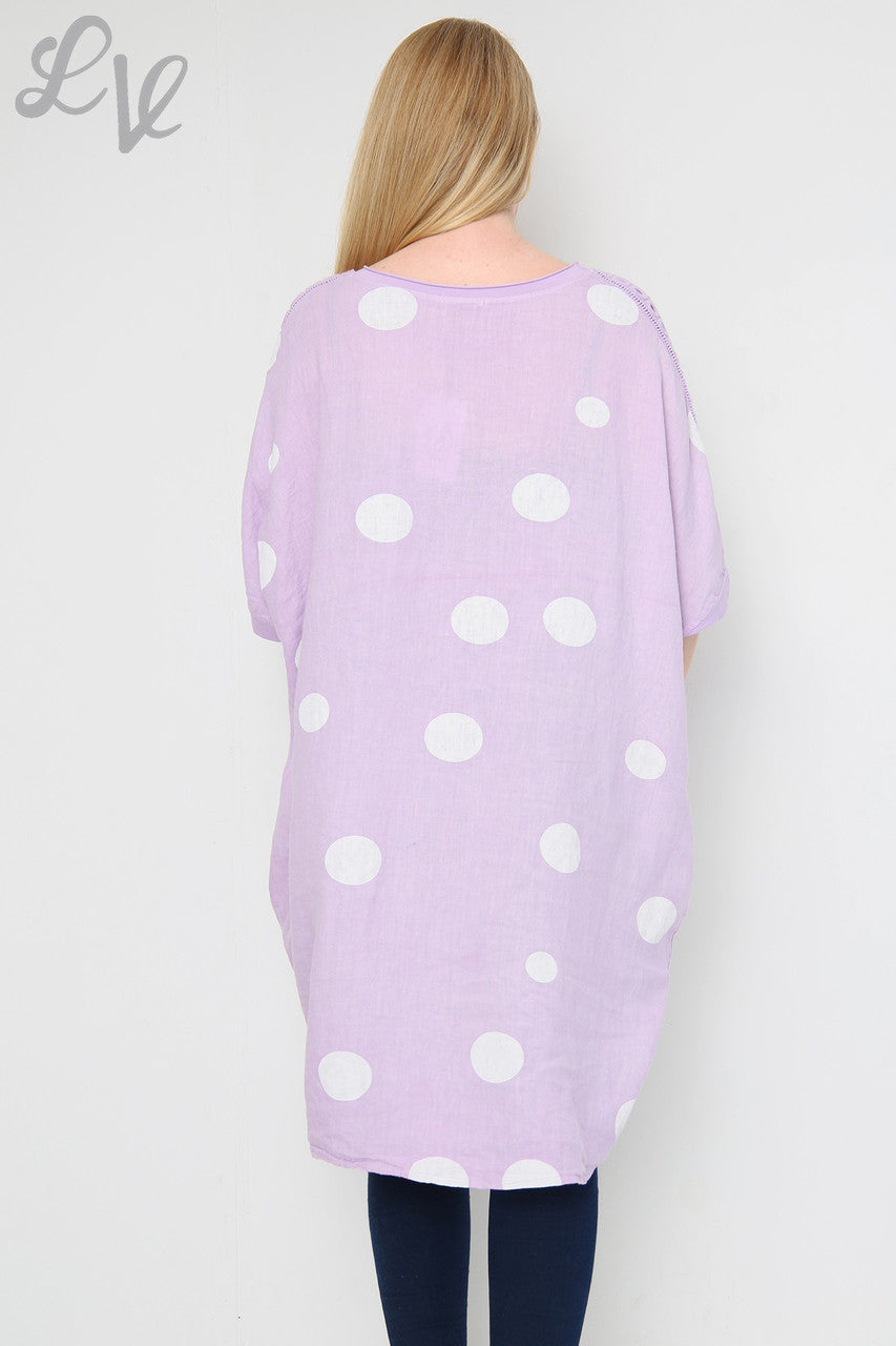 Dames Tunic Jurk met Schouderdetails en Stippenprint van Linnen Paars Stukprijs € 16,99