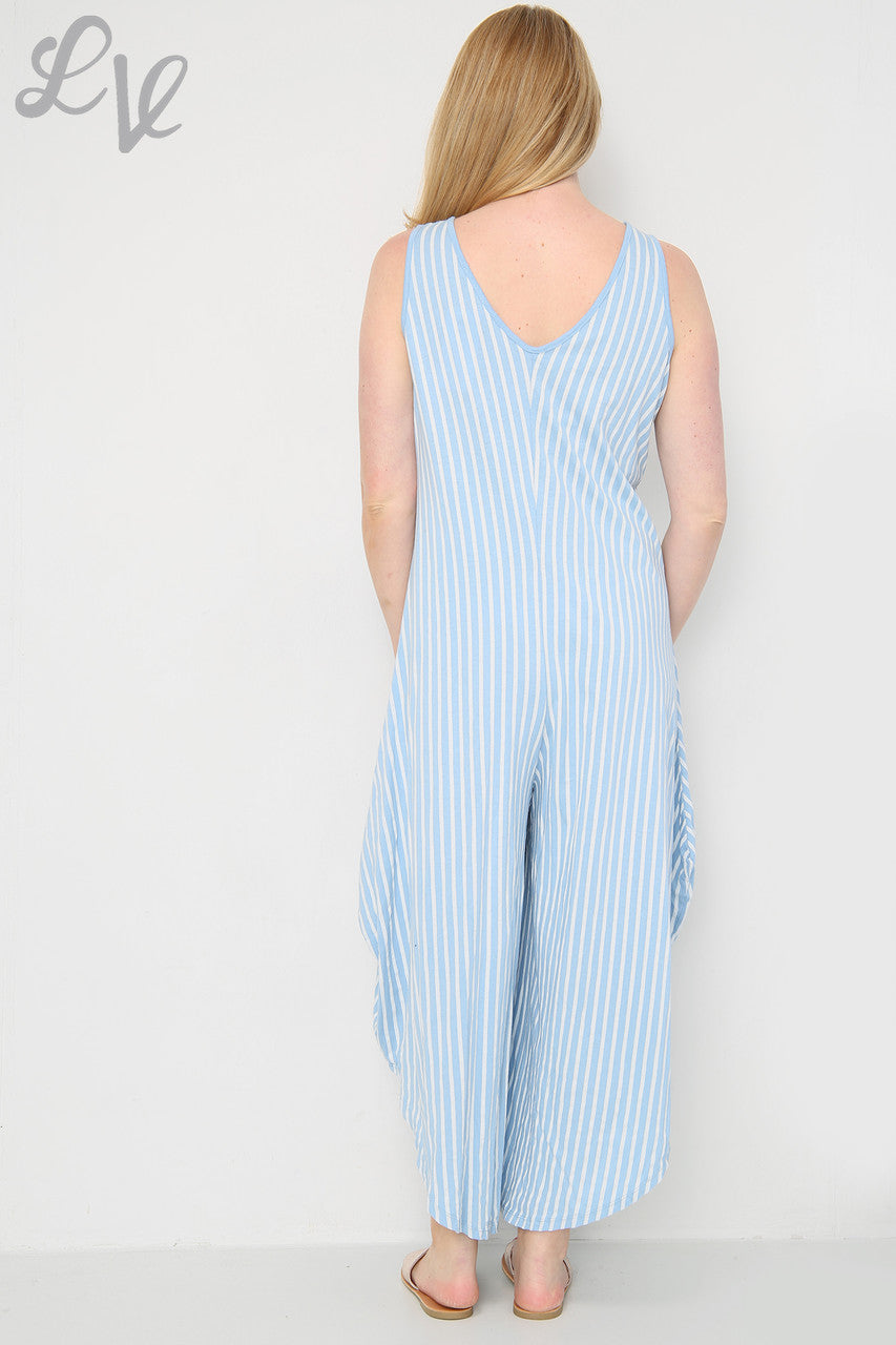 Dames Gestreept Jumpsuit Met Wijde Pijpen Denim Stukprijs € 9,99