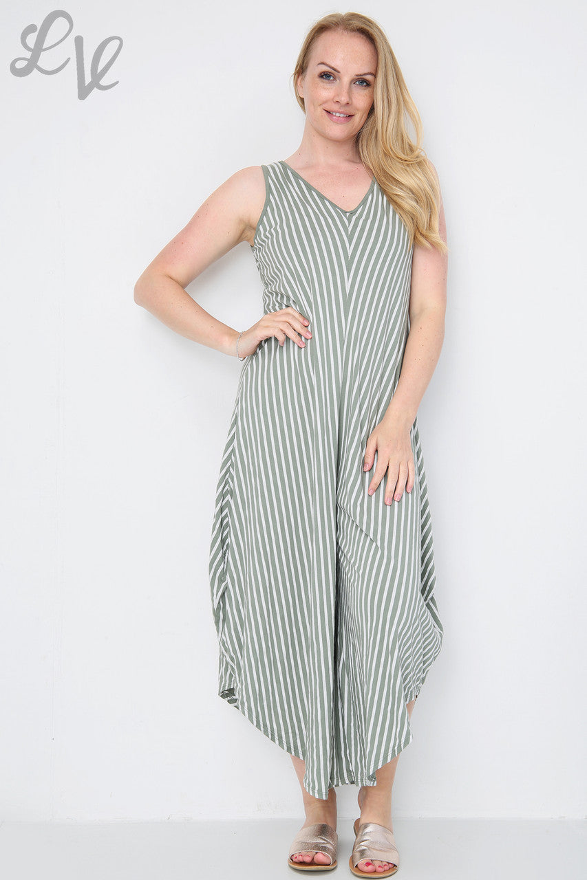 Gestreept jumpsuit met wijde pijpen voor dames Kaki Stukprijs € 9,99