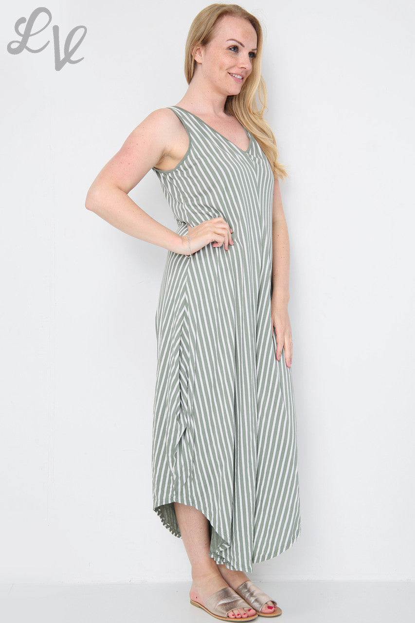 Gestreept jumpsuit met wijde pijpen voor dames Kaki Stukprijs € 9,99