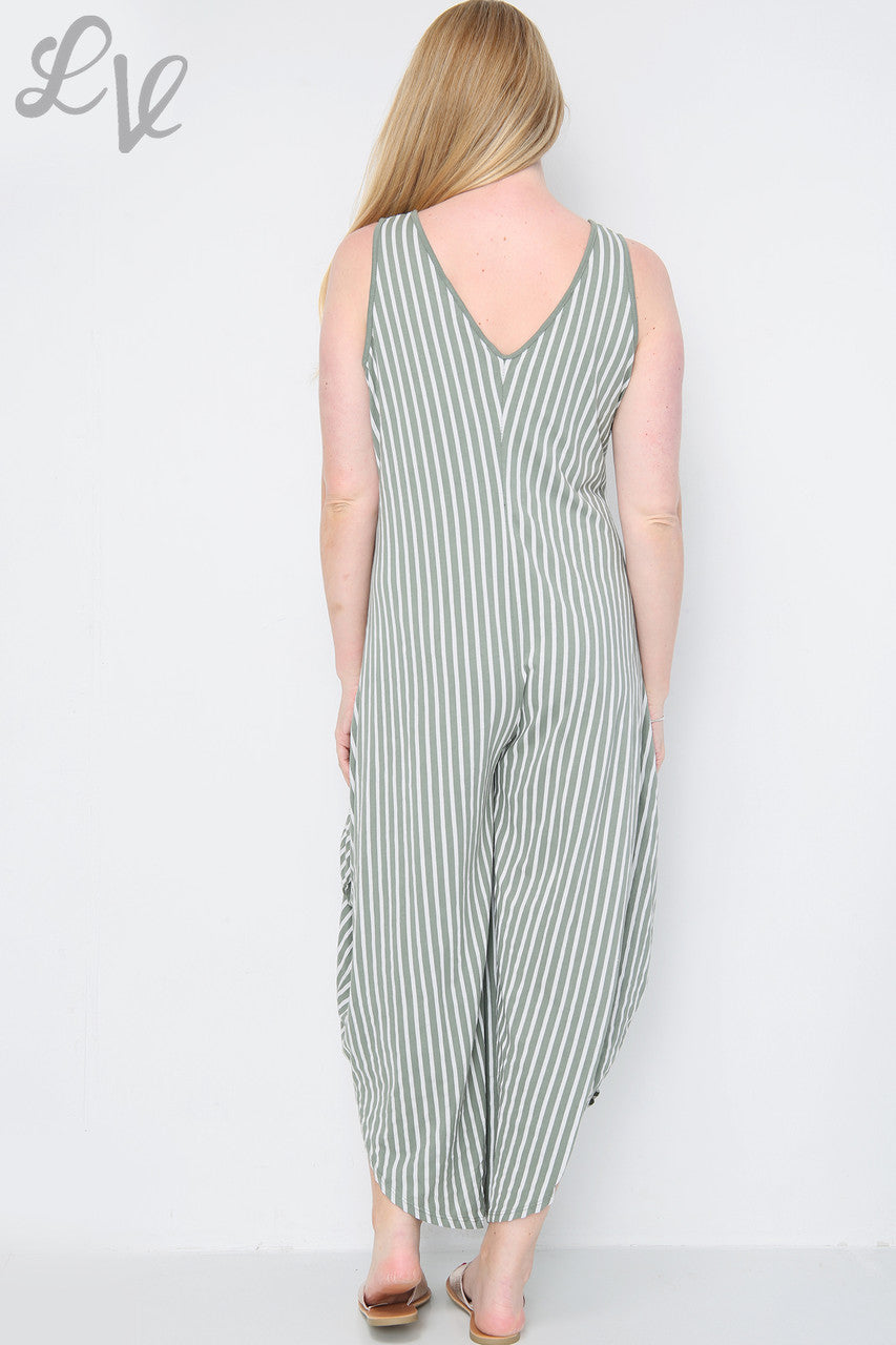 Gestreept jumpsuit met wijde pijpen voor dames Kaki Stukprijs € 9,99