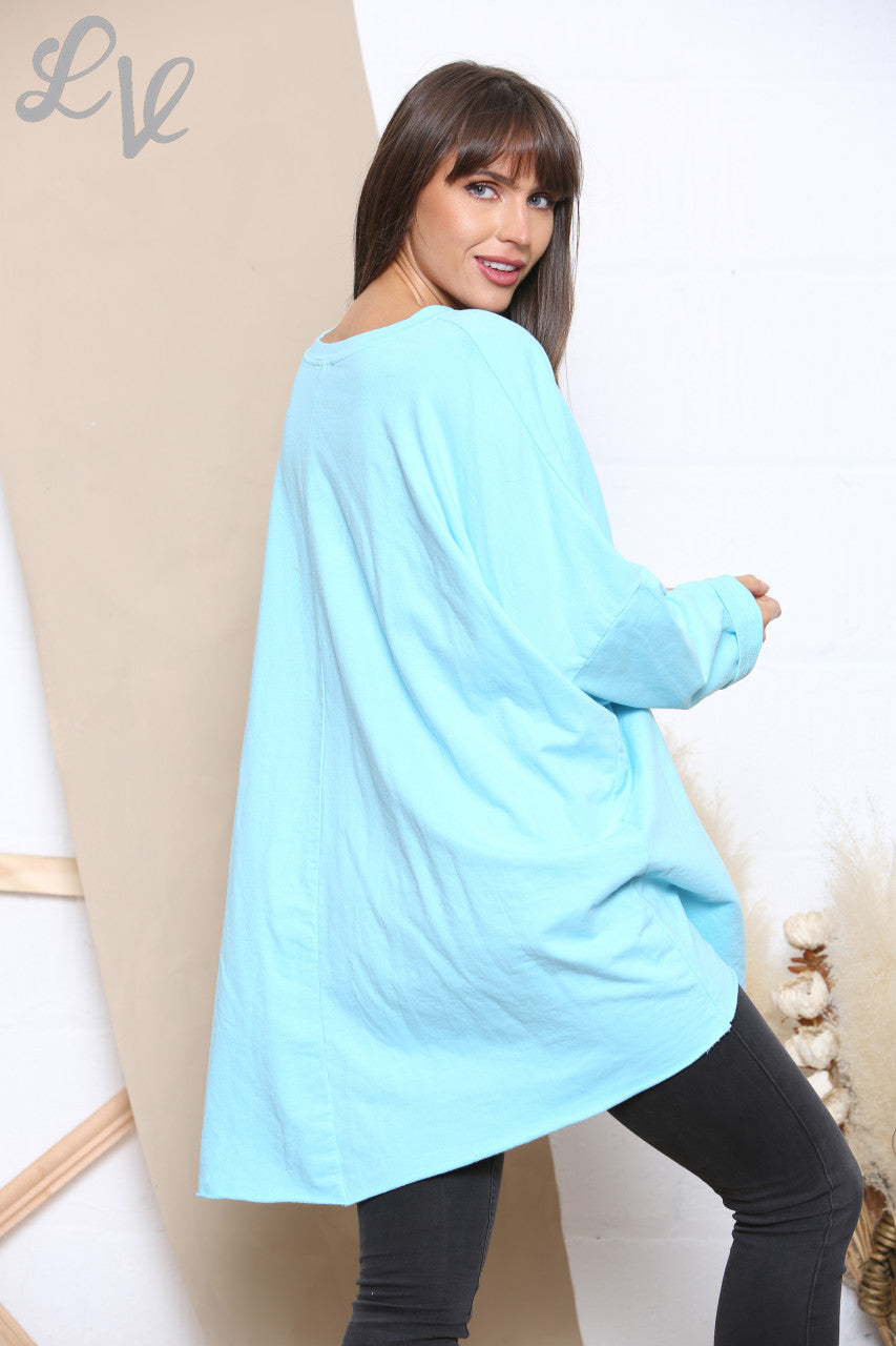 Ladies XO Graphic Sweatshirt Top Turquoise