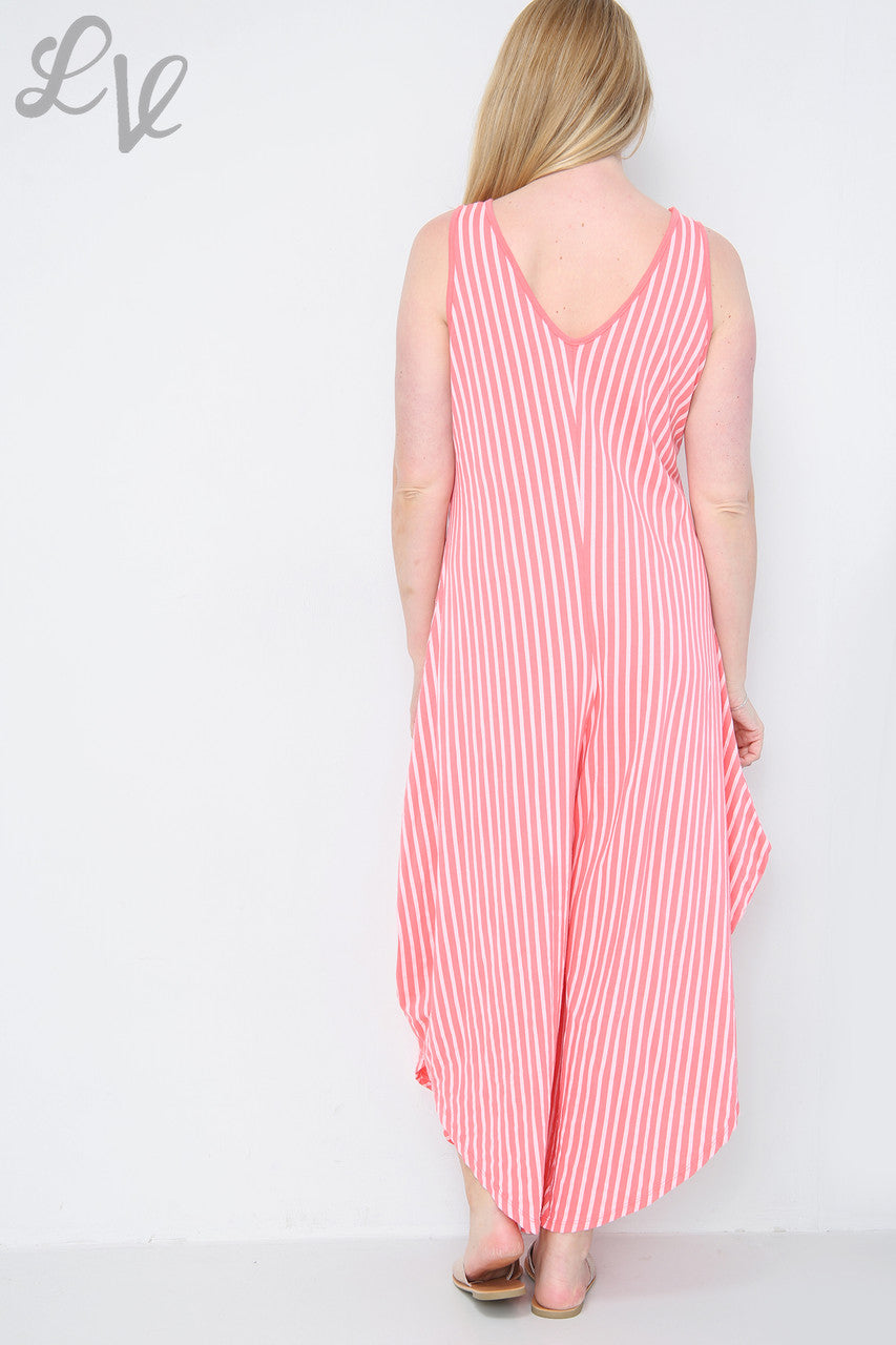 Dames gestreepte jumpsuit met wijde pijpen koraalstukprijs € 9,99