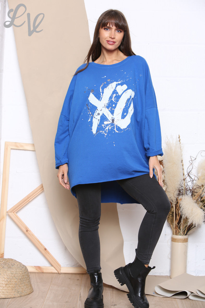 Dames XO Grafisch Sweatshirt Top Koningsblauw