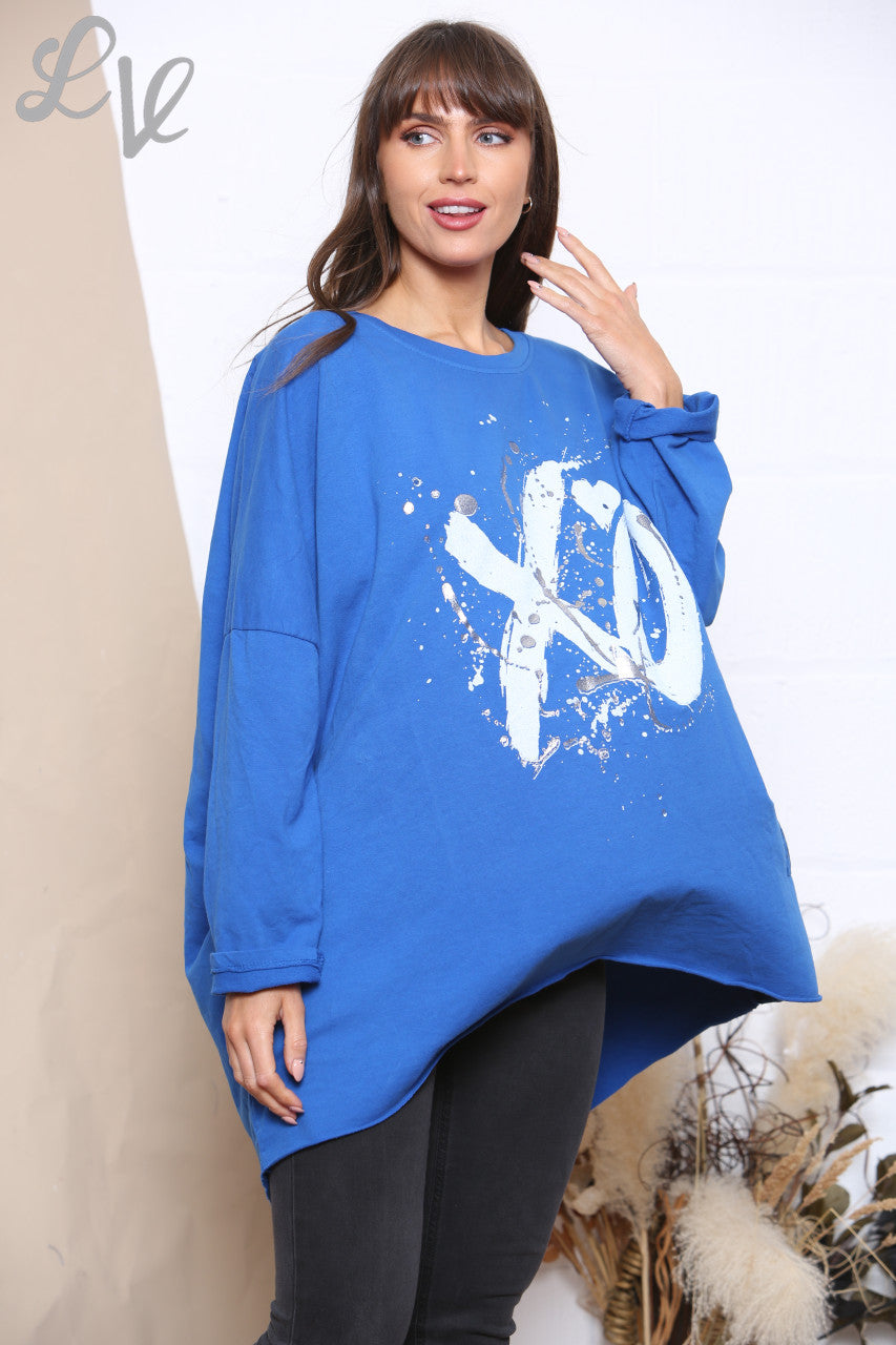 Dames XO Grafisch Sweatshirt Top Koningsblauw