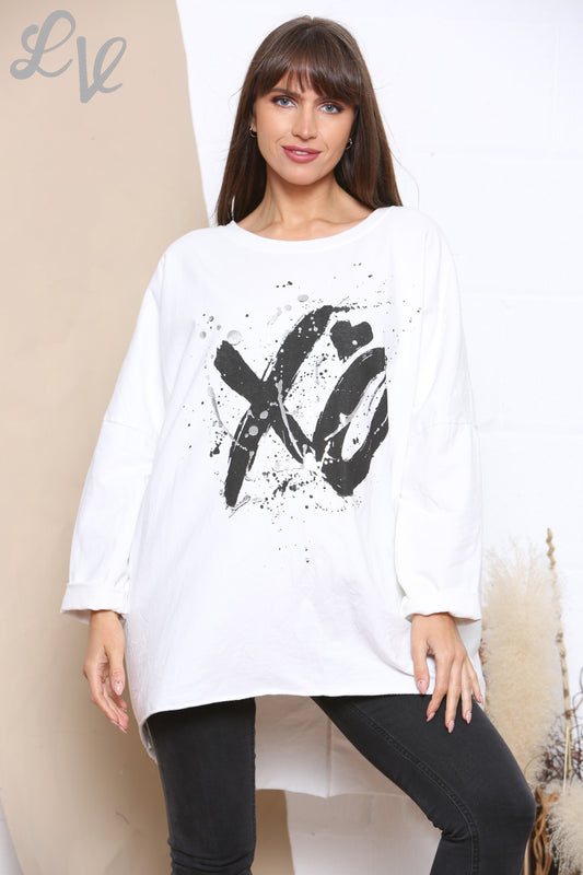 Dames XO Graphic Sweatshirt Top Wit