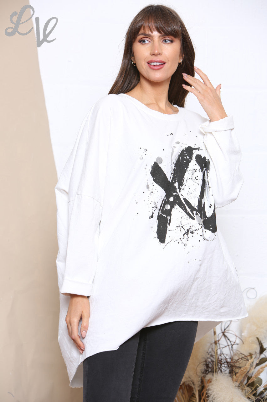 Ladies XO Graphic Sweatshirt Top White