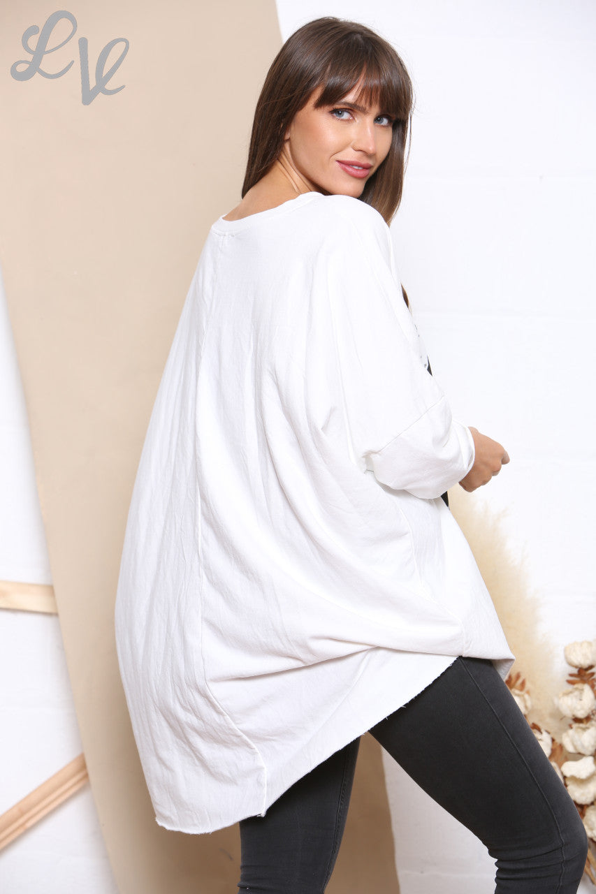 Ladies XO Graphic Sweatshirt Top White