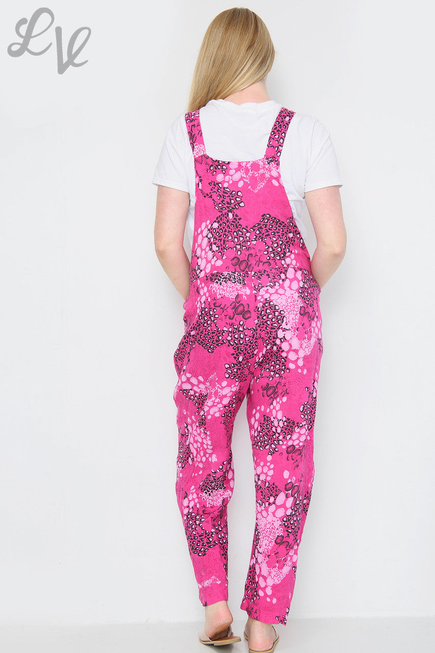 Ladies Animal Print Linen Dungarees Cerise Unit Price £14.99