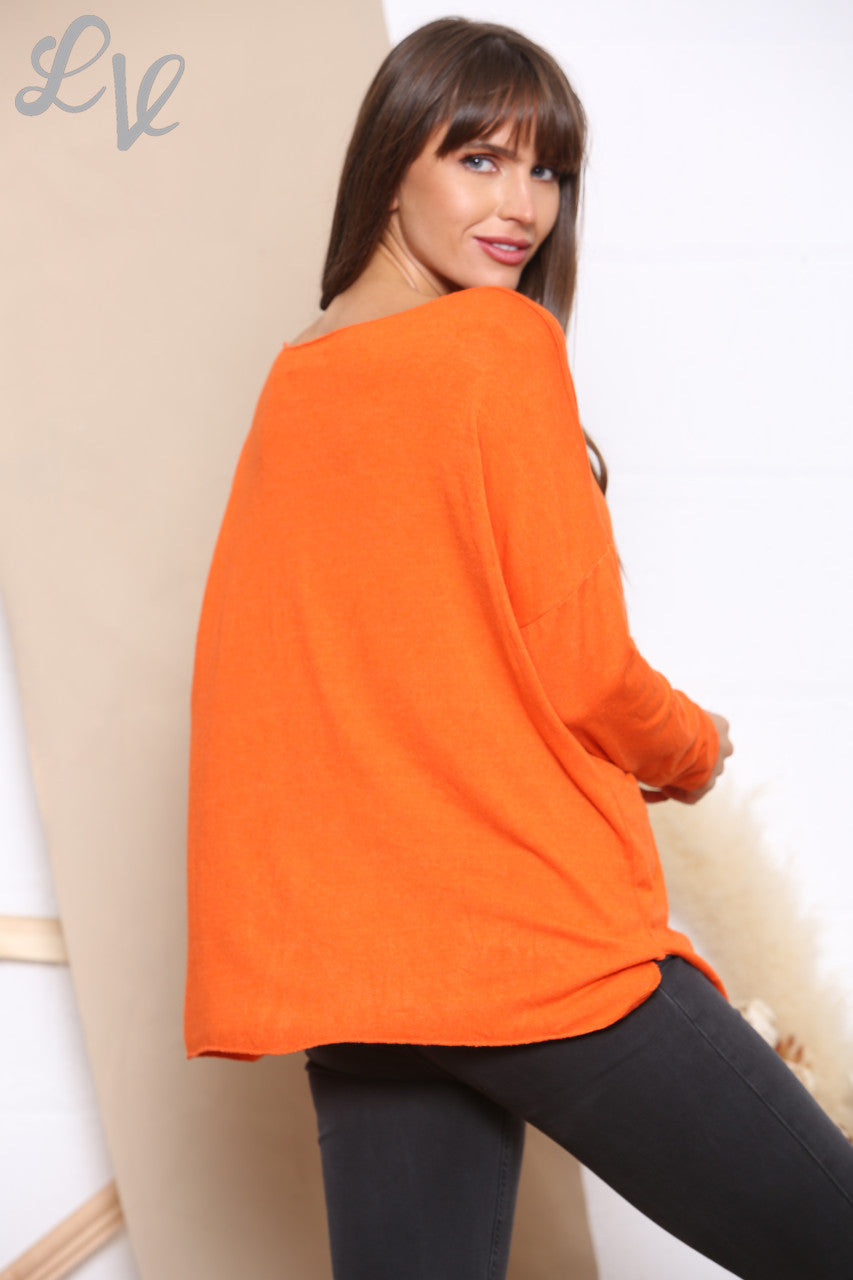 Dames Sequin Joy Script Fijne Gebreide Trui Oranje