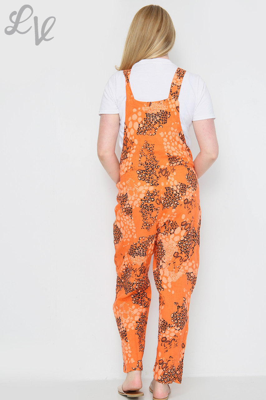 Ladies Animal Print Linen Dungarees Orange Unit Price £14.99