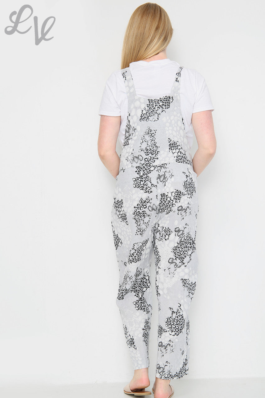 Dames Linnen Tuinbroek met Dierenprint Zilver Prijs per stuk €14,99