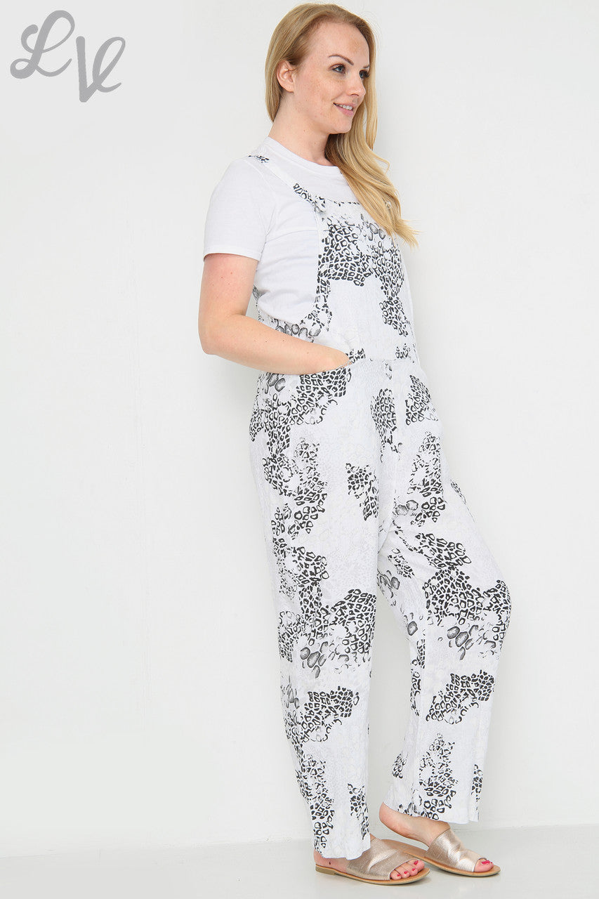 Dames Jumpsuit van Linnen met Dierenprint Wit Stukprijs €14,99