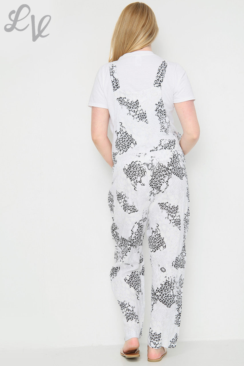 Dames Jumpsuit van Linnen met Dierenprint Wit Stukprijs €14,99