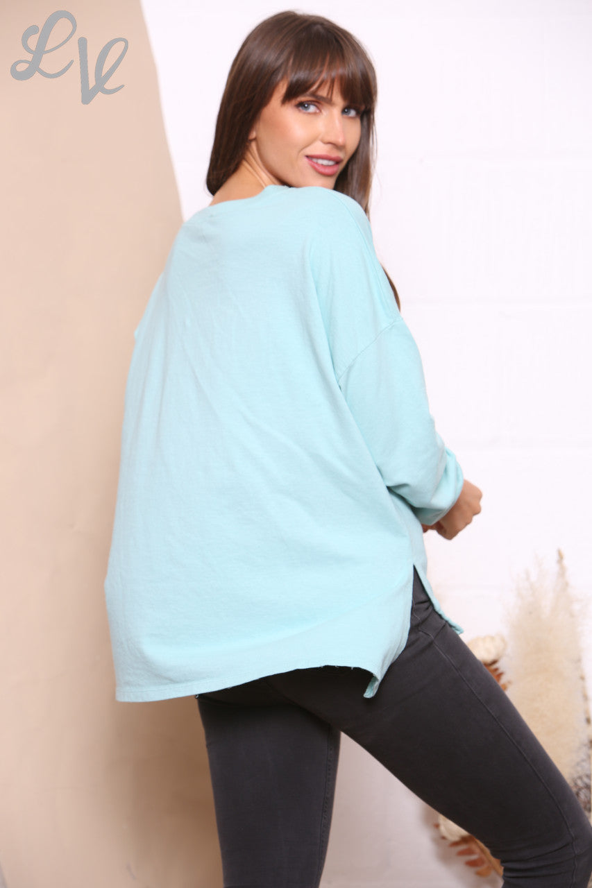 Ladies Foil V Script Graphic Sweatshirt Top Tiffany