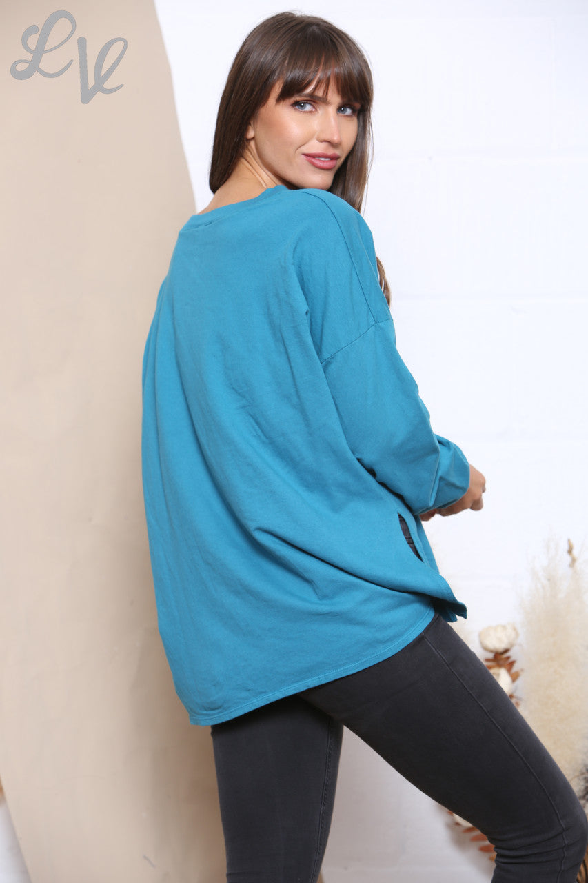 Dames Folie V Script Grafisch Sweatshirt Top Groenblauw