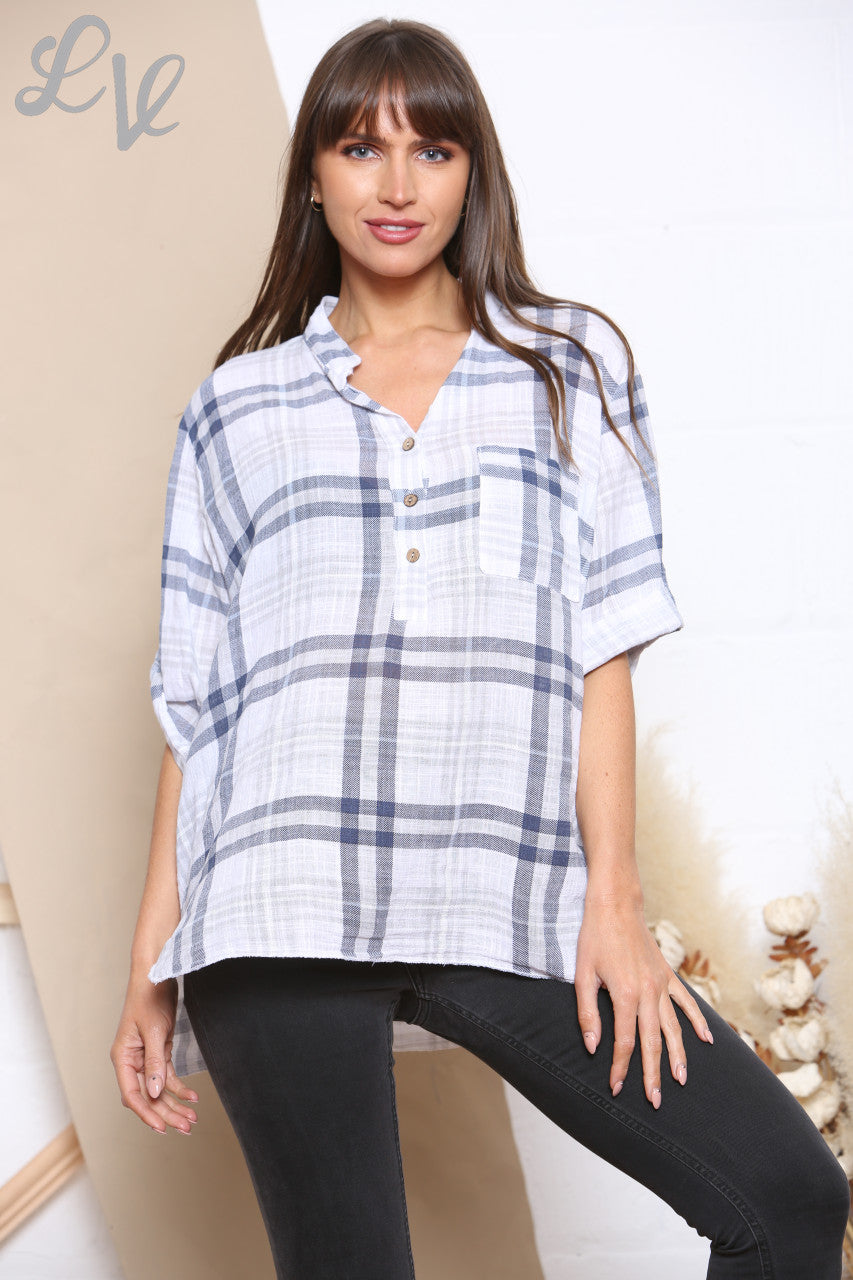 Ladies Check Print Shirt White