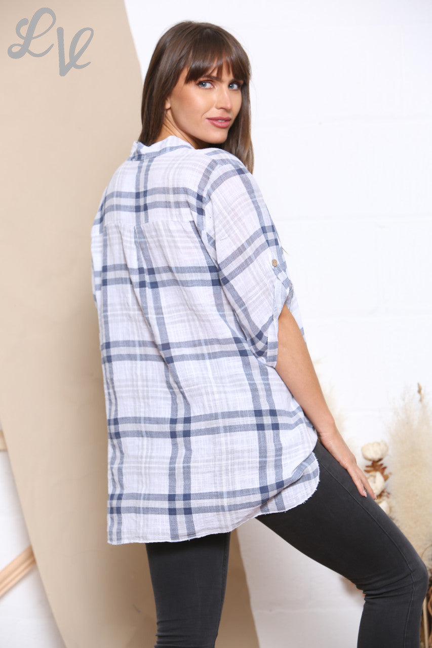 Ladies Check Print Shirt White