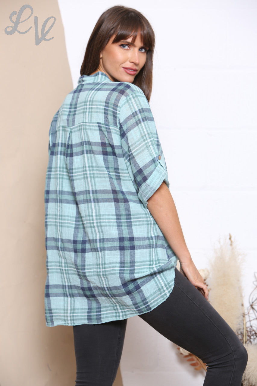 Ladies Check Print Shirt Mint