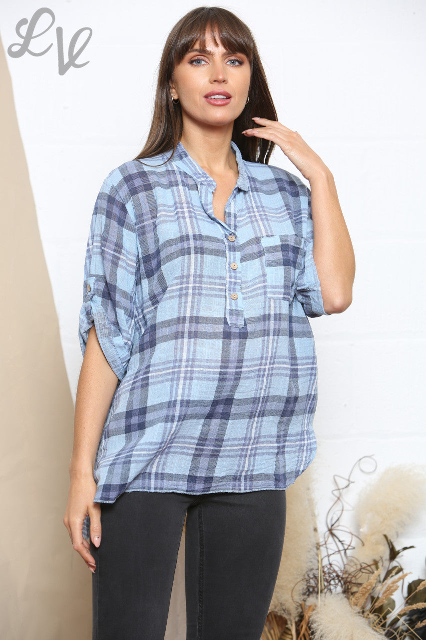 Dames blouse met ruitprint hemelsblauw