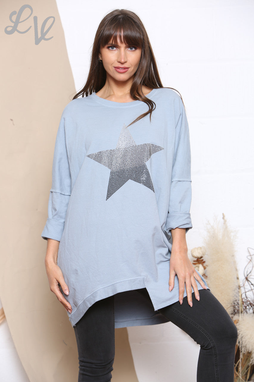 Dames Sequin Ombre Sweatshirt Top Hemelsblauw