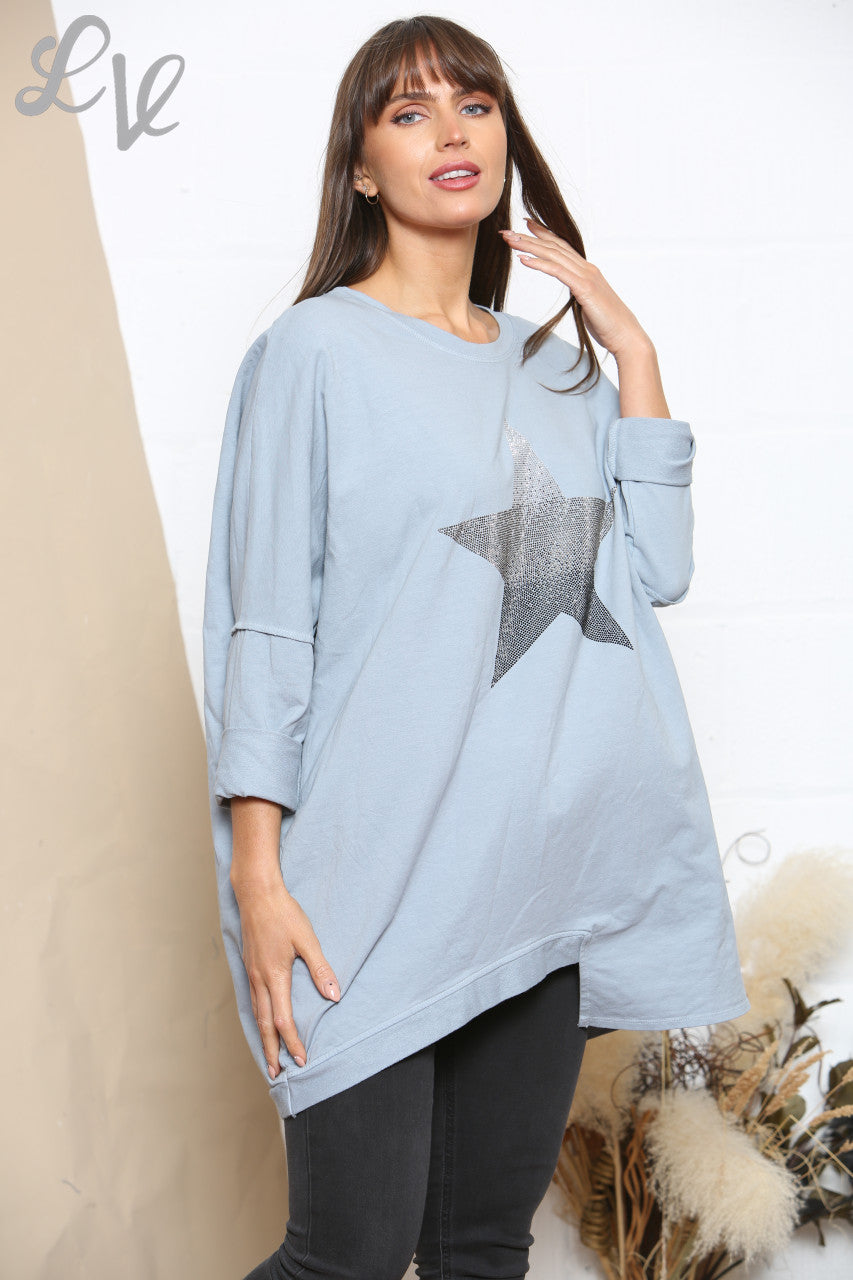 Dames Sequin Ombre Sweatshirt Top Hemelsblauw