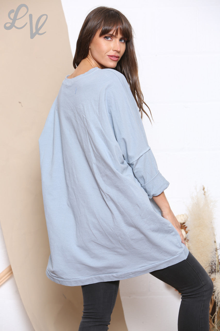 Dames Sequin Ombre Sweatshirt Top Hemelsblauw