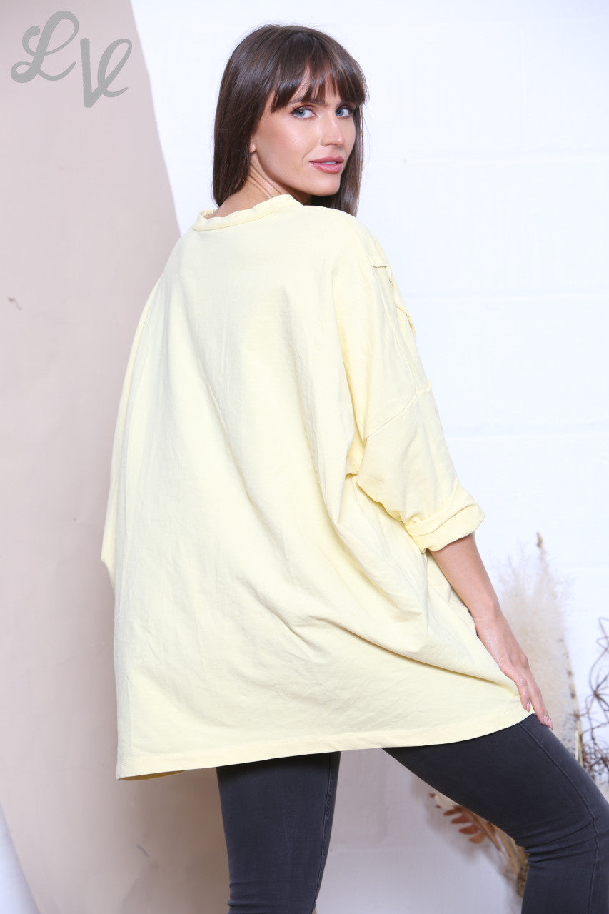 Ladies Pocket Front Plain Sweatshirt Top Lemon