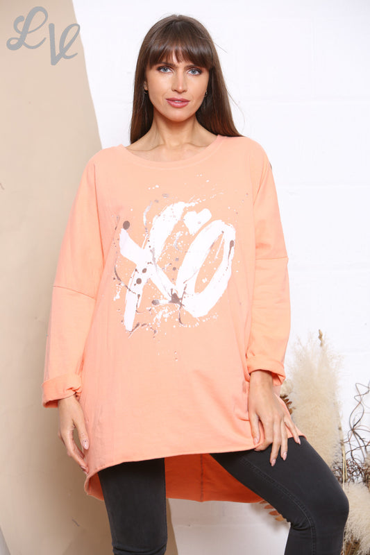 Dames XO Grafisch Sweatshirt Top Koraal