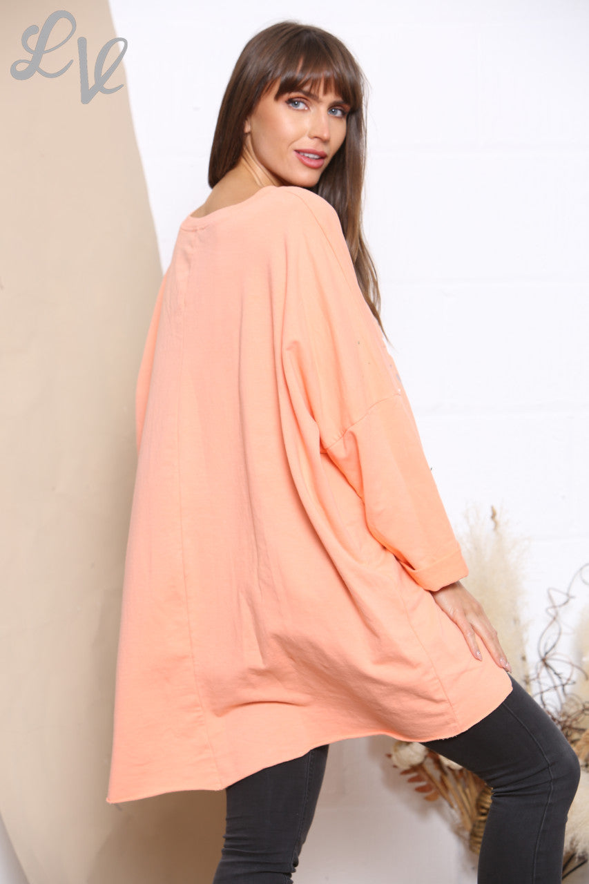 Ladies XO Graphic Sweatshirt Top Coral