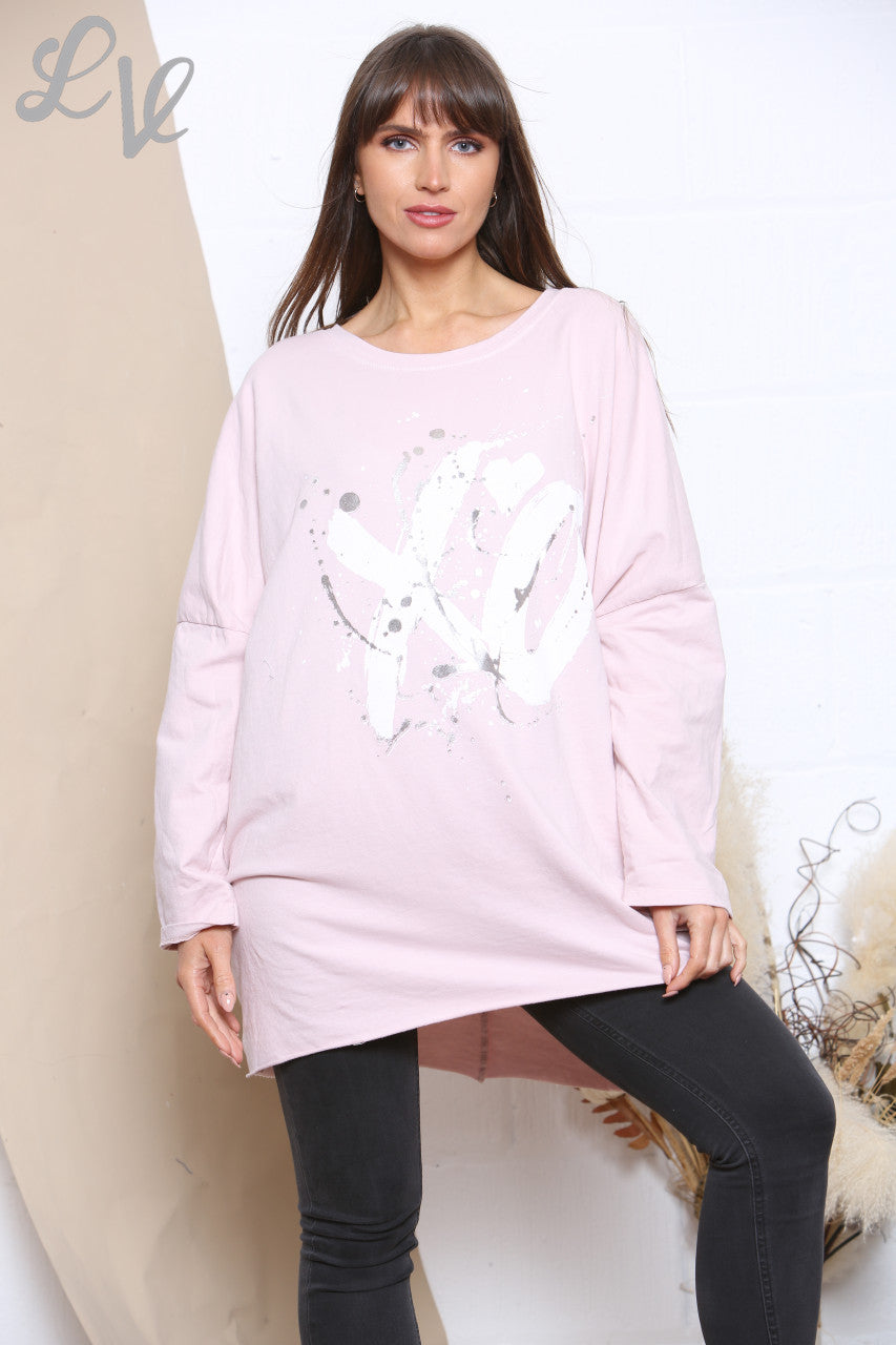 Dames XO Grafisch Sweatshirt Top Dusty Pink