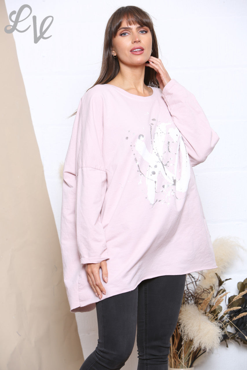 Dames XO Grafisch Sweatshirt Top Dusty Pink