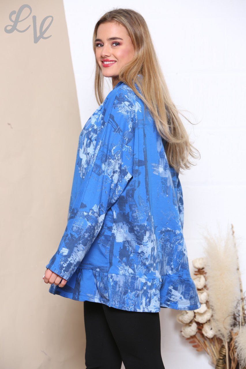Dames Brush Stroke Print Hooded Sweatshirt Top Koningsblauw