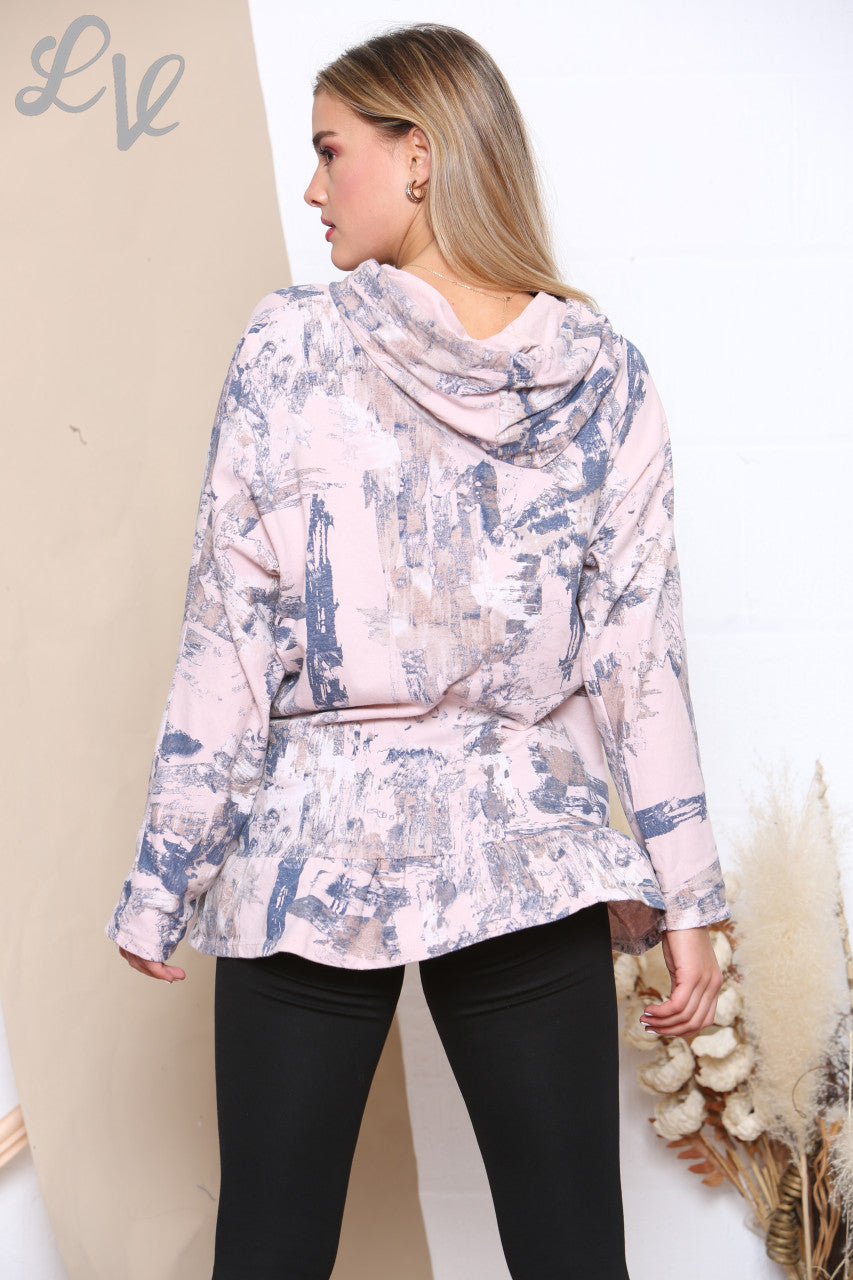 Dames Brush Stroke Print Hooded Sweatshirt Top Stoffig Roze