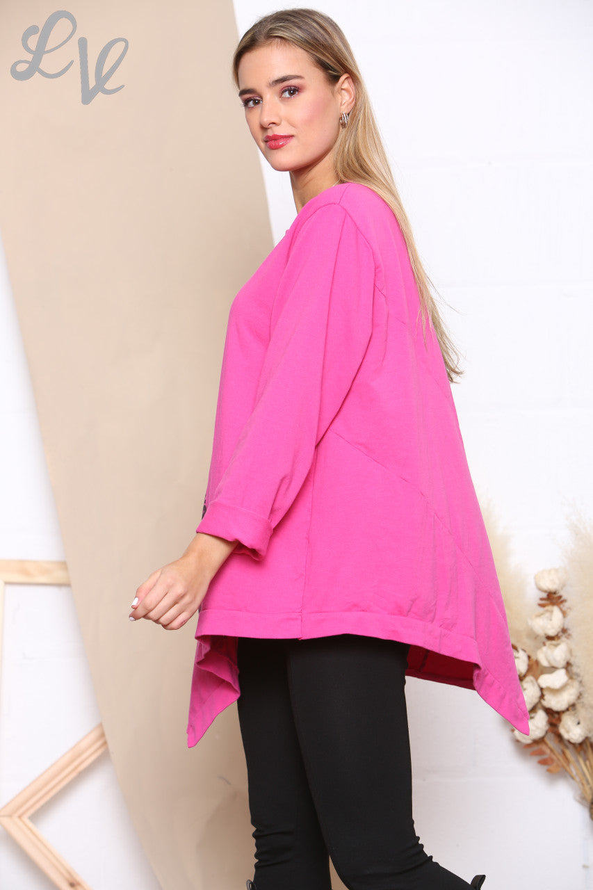 Ladies Leopard Print Patch Sweatshirt Top Cerise