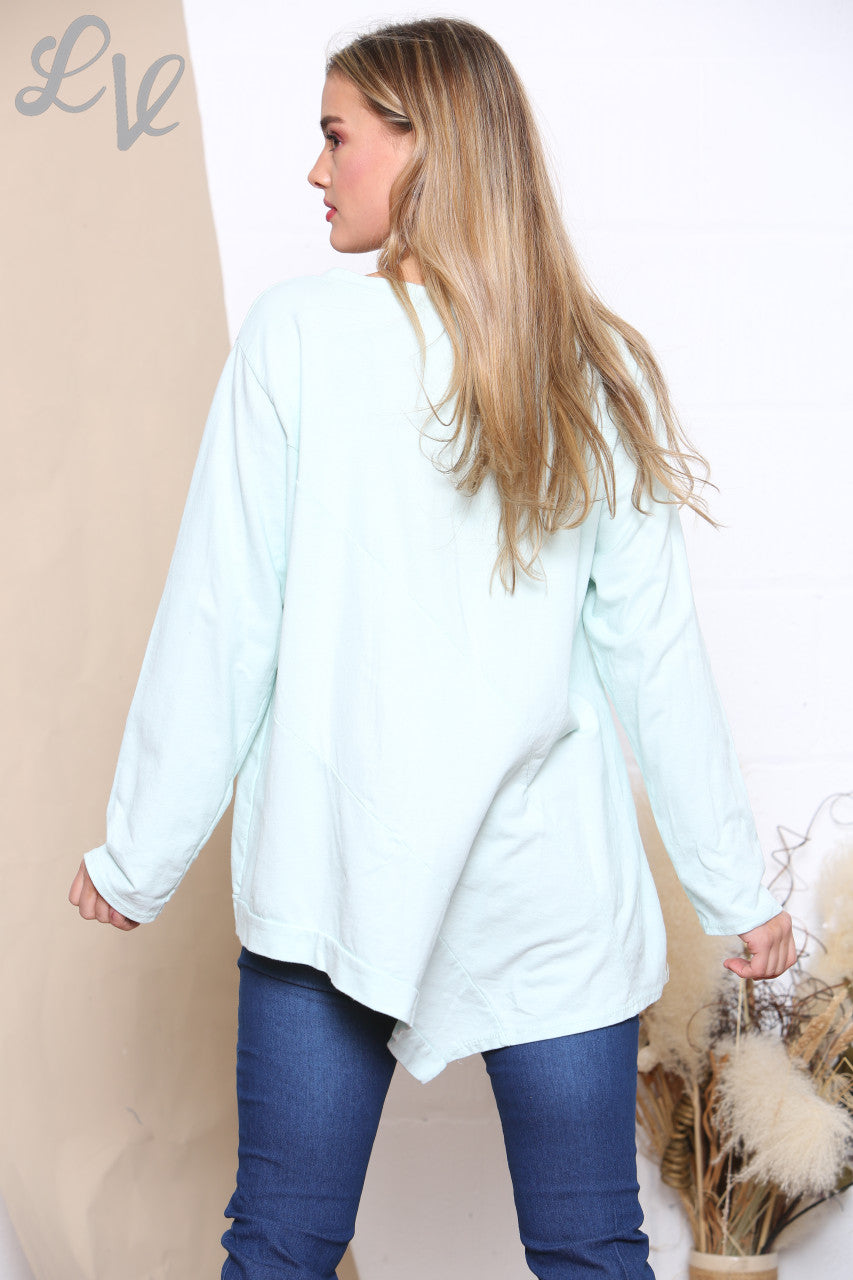 Ladies Leopard Print Patch Sweatshirt Top Mint
