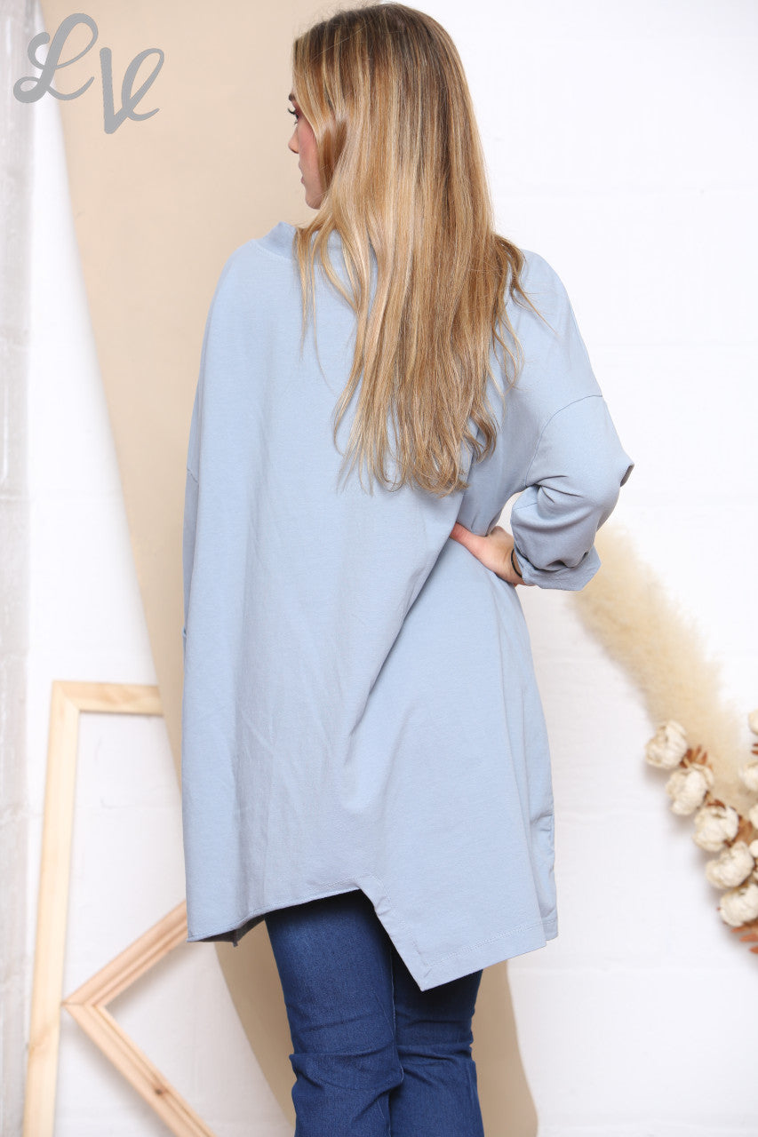 Dames Sweatshirt met trekkoord in de hals en denimdetails