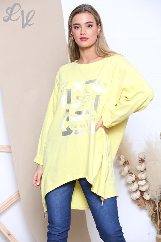 Dames Shapes Print Grafisch Sweatshirt Top Lemon