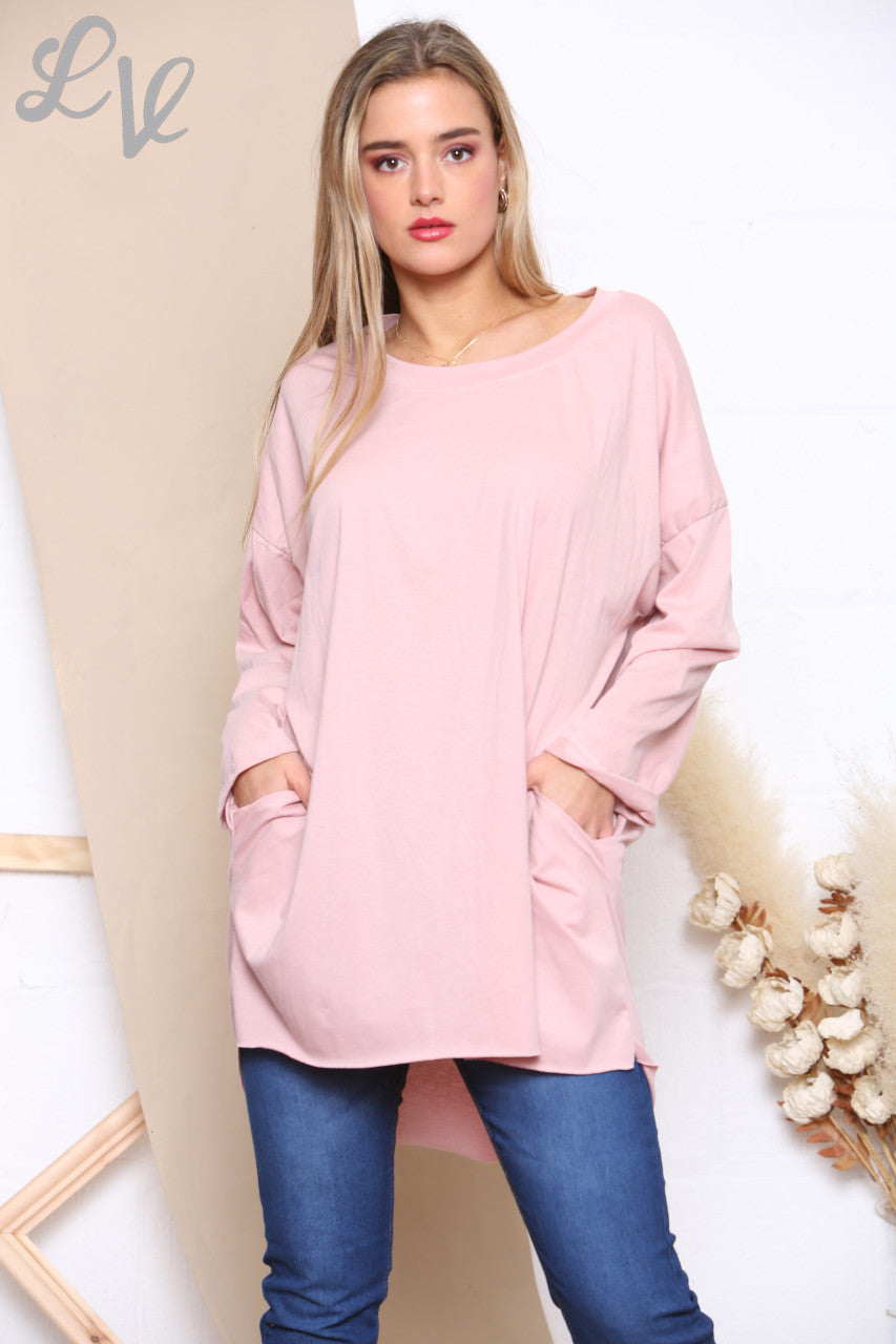 Ladies Plain Tunic Top Dusty Pink