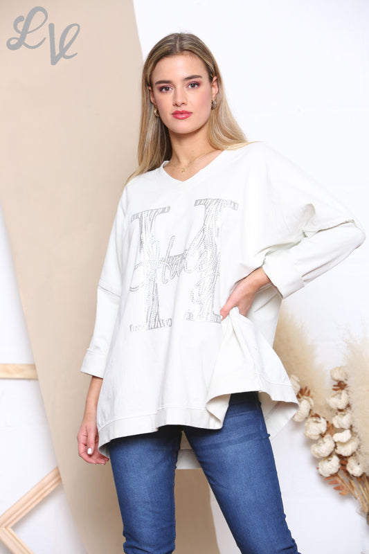 Ladies H Script Graphic Sweatshirt Top White
