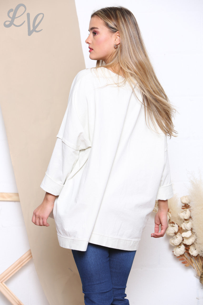 Damessweater met grafische print (H Script) wit