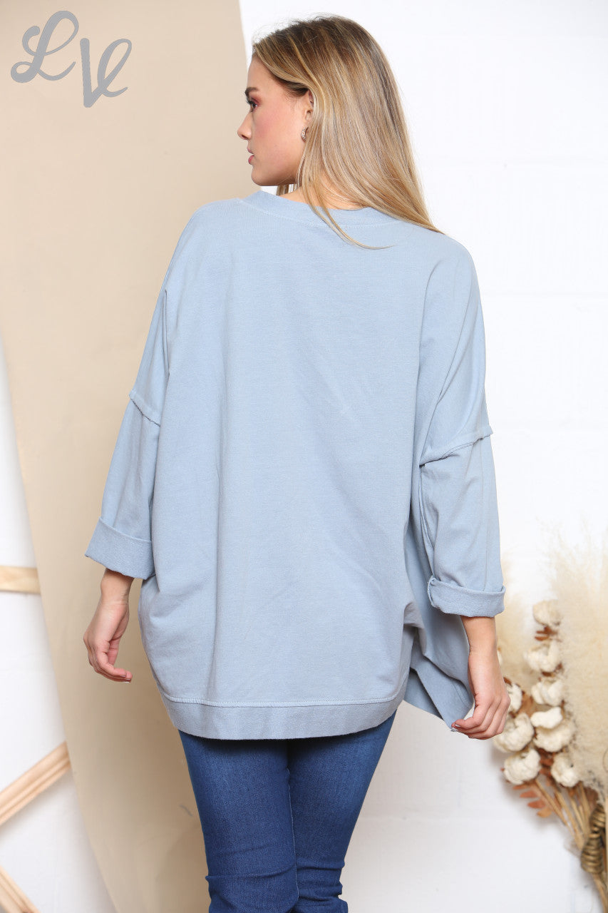 Ladies H Script Graphic Sweatshirt Top Denim