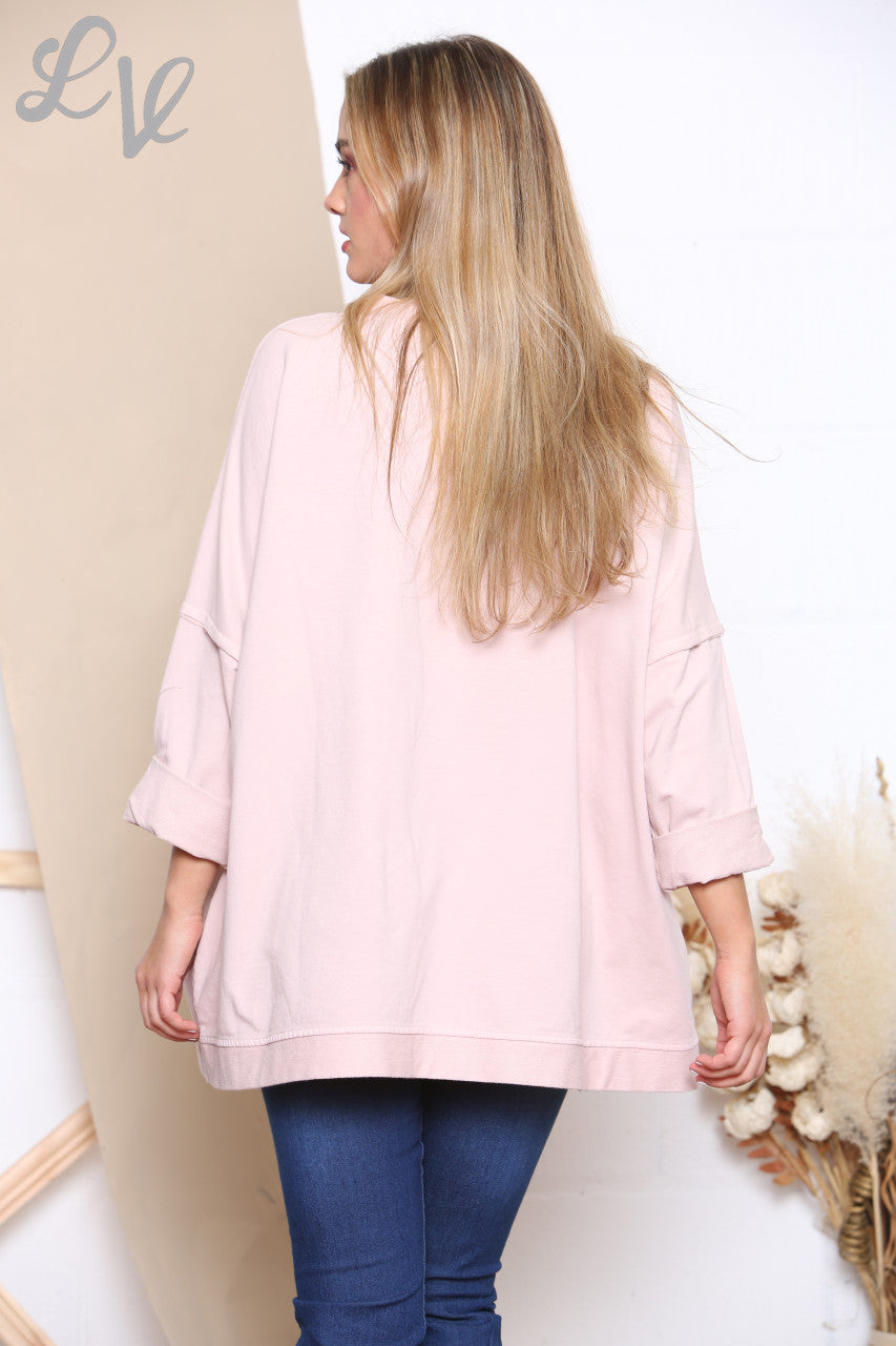 Ladies H Script Graphic Sweatshirt Top Dusty Pink