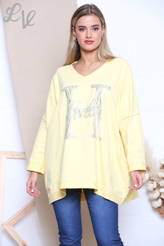 Ladies H Script Graphic Sweatshirt Top Lemon