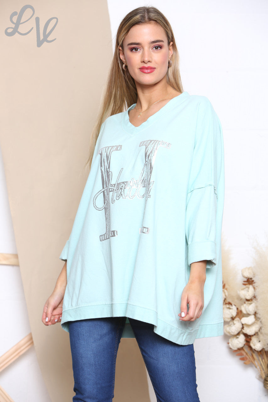 Ladies H Script Graphic Sweatshirt Top Mint