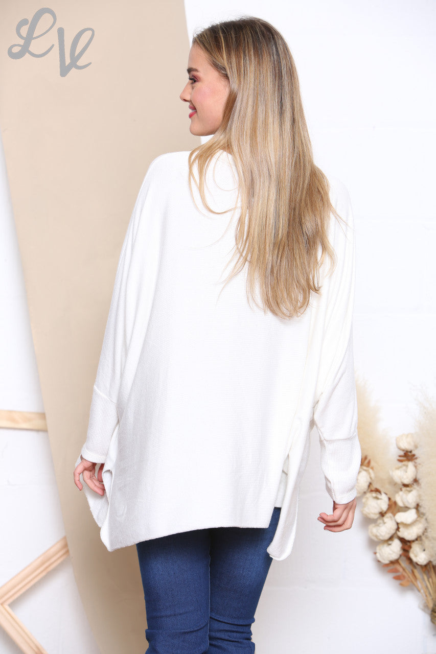 Ladies Sequin Star Fine Knit Jumper Top White