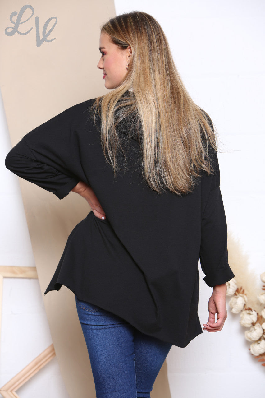 Dames hoodie met pailletten, dierenprint en ster, zwart