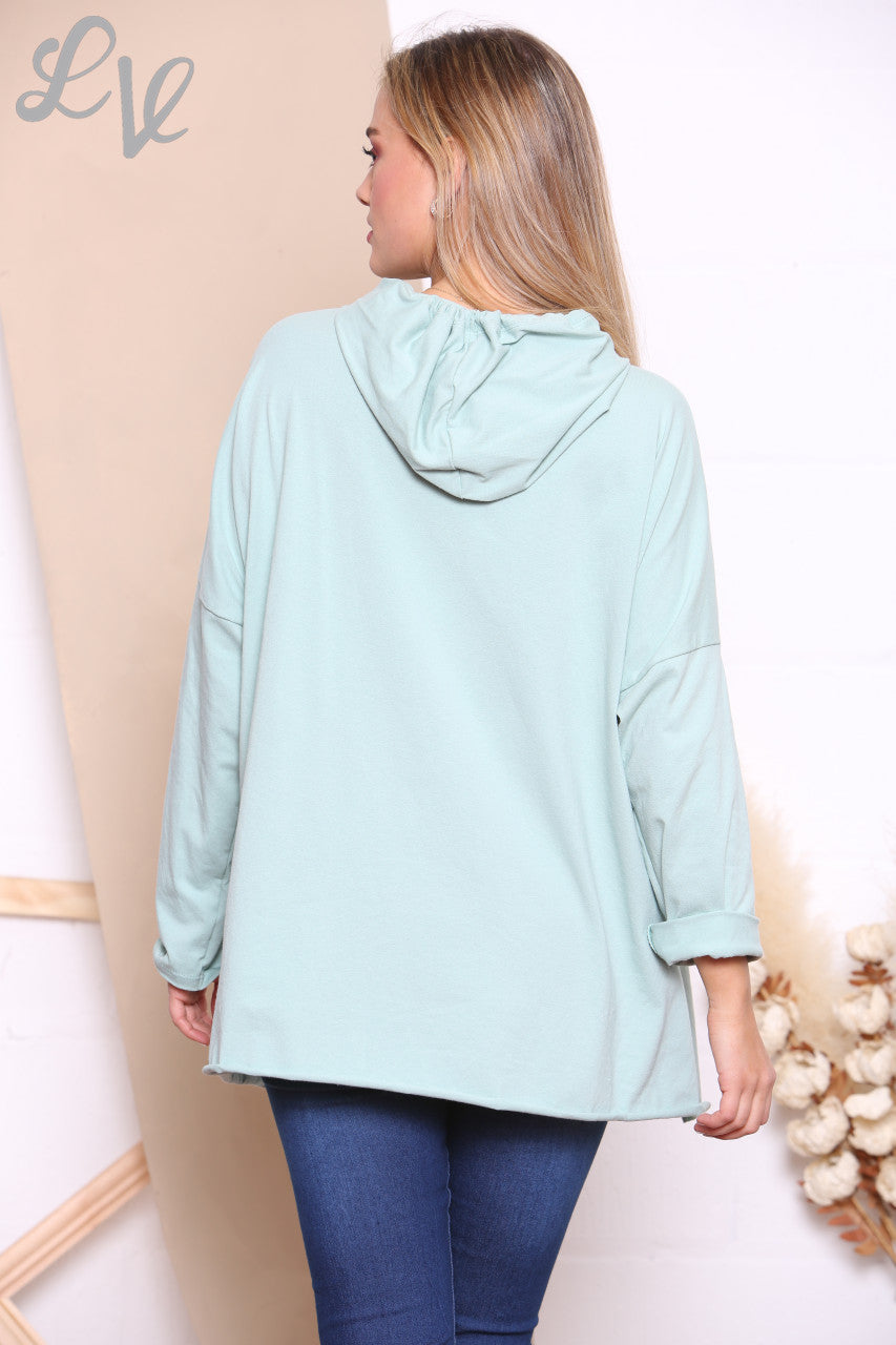 Ladies Sequin Animal Star Hooded Sweatshirt Top Mint