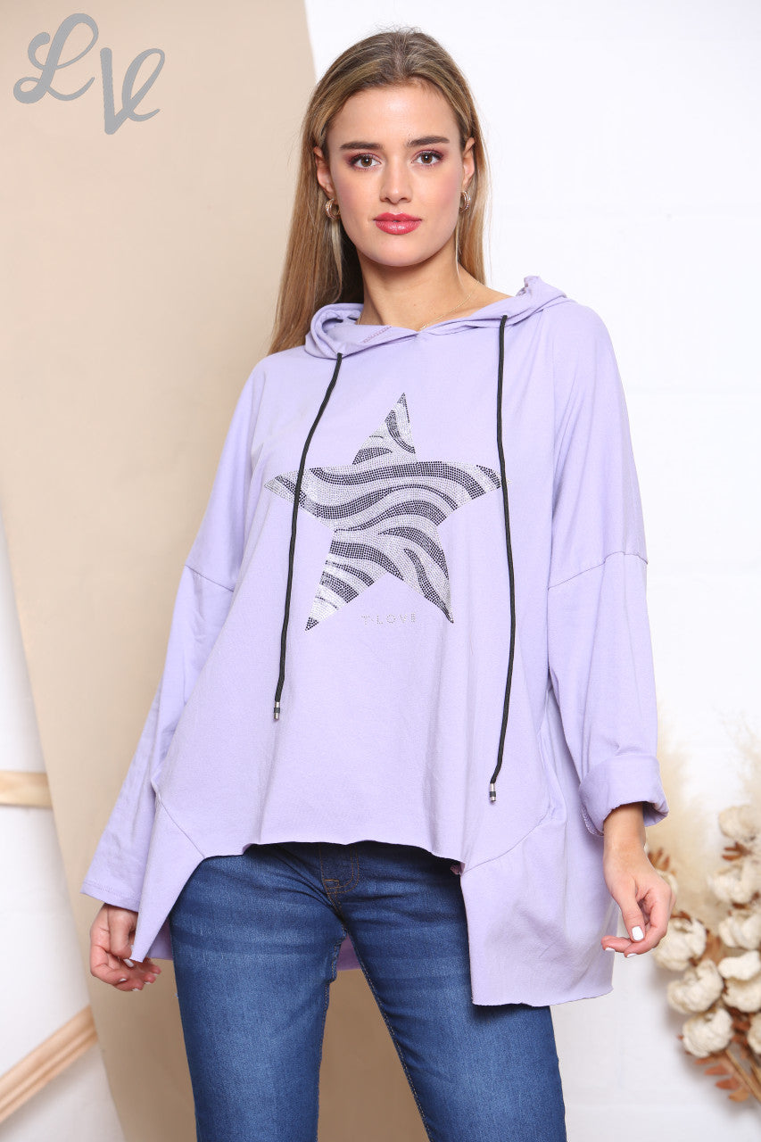 Dames Pailletten Dierenster Hoodie Top Lila
