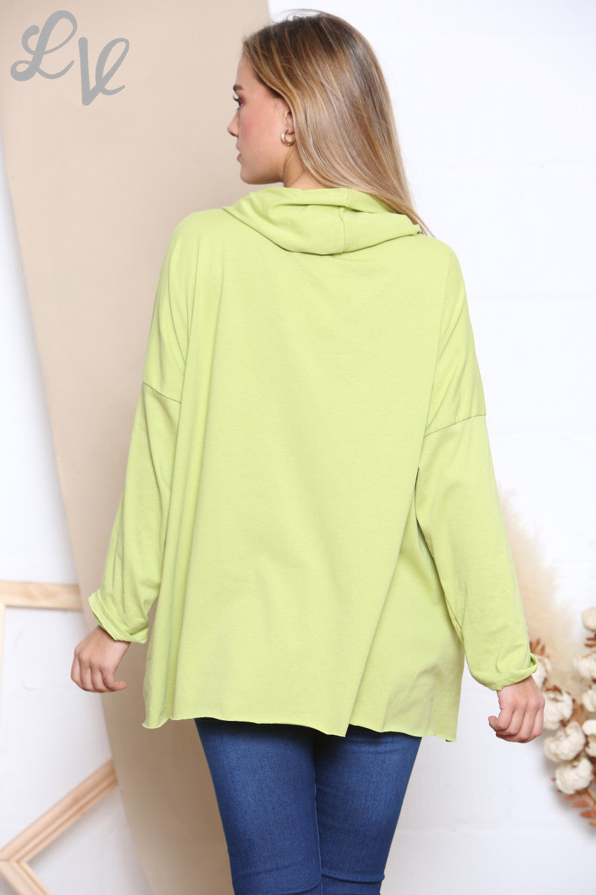 Ladies Sequin Animal Star Hooded Sweatshirt Top Lime